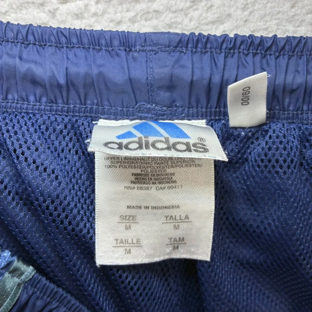 Y2K Adidas Baggy Track Pants Men M Blue Windbreaker Ankle Zip Sweatpants Vintage